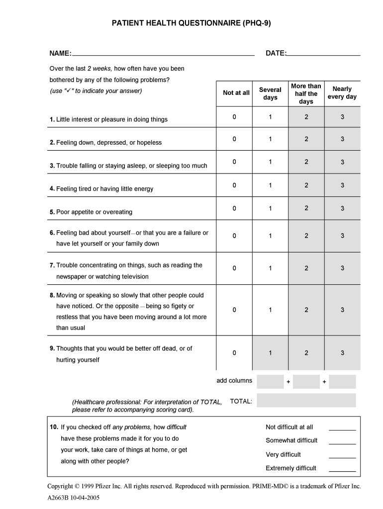 Phq 9 Free Printable