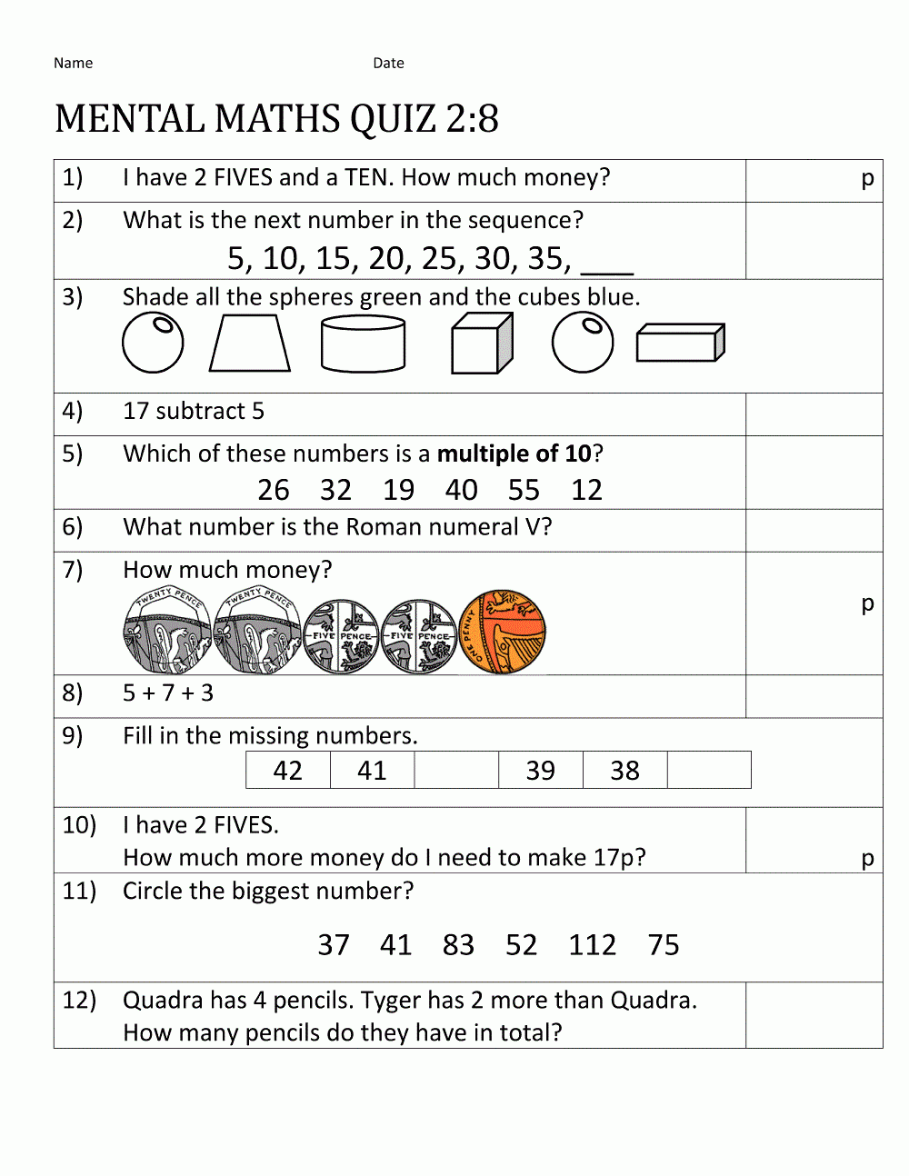 Year 8 Free Printable Worksheets