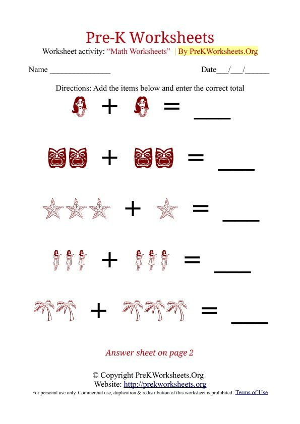 Pre K Math Worksheets