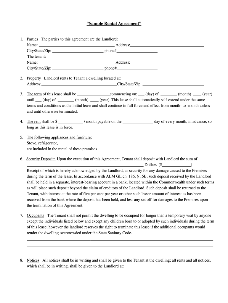 Free Printable Rental Agreement