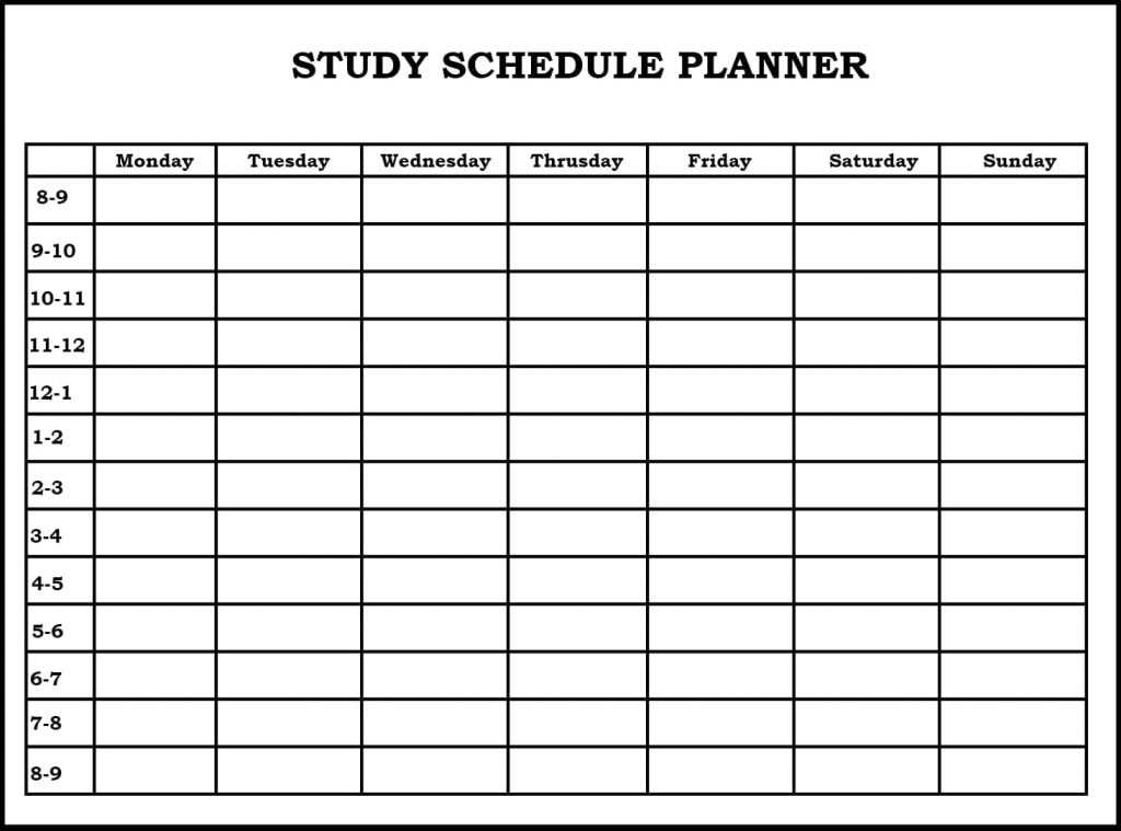 Printable Blank Study Planner Calendar Template PDF Word