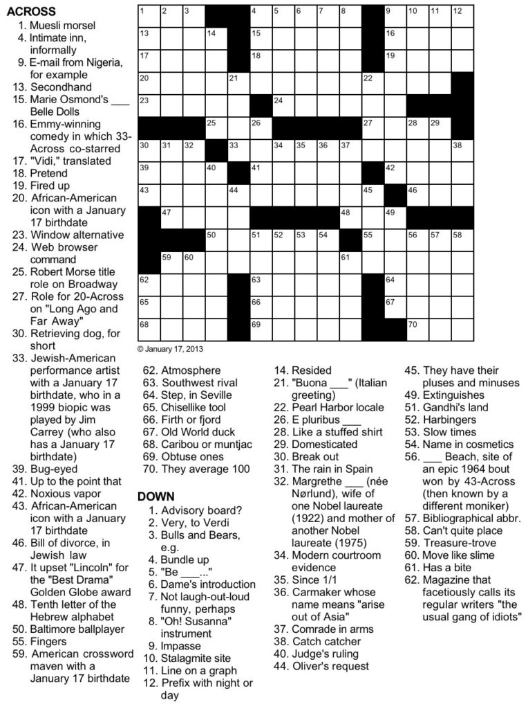 Printable Celebrity Crossword Puzzles Online Printable