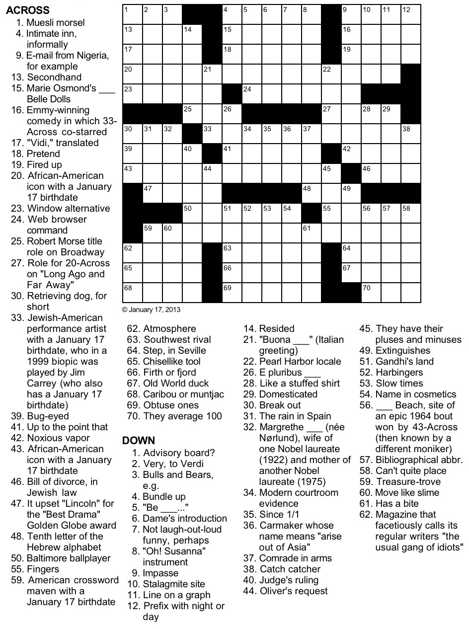 Printable Crossword Celebrity