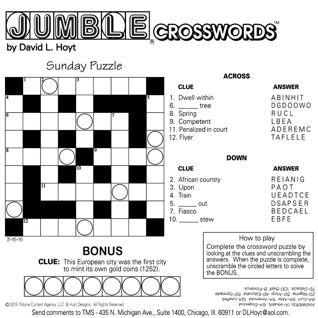 Printable Jumble Crossword Puzzles