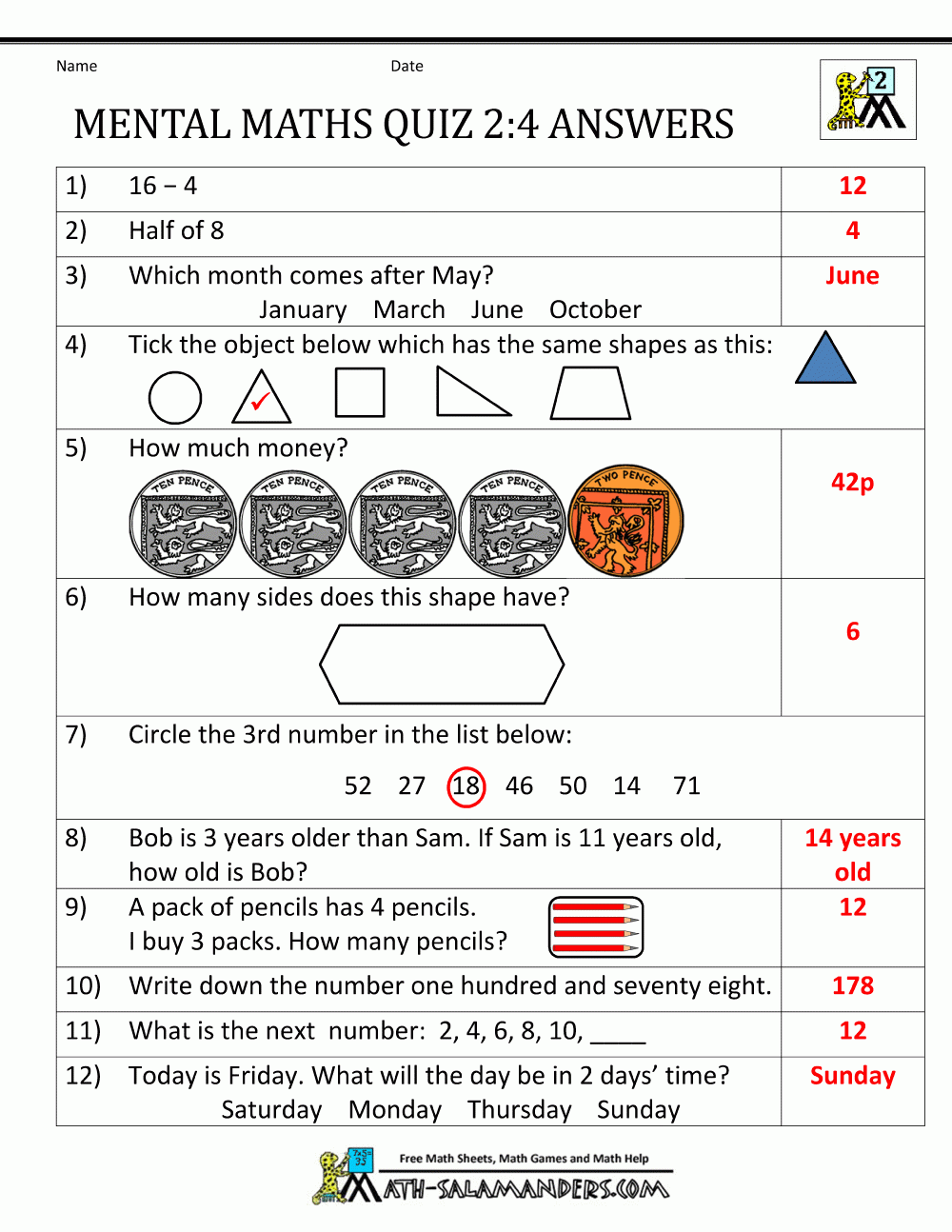 Year 2 Free Printable Worksheets