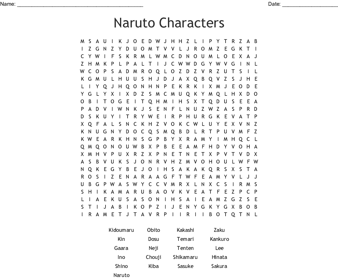 Printable Naruto Crossword Puzzles