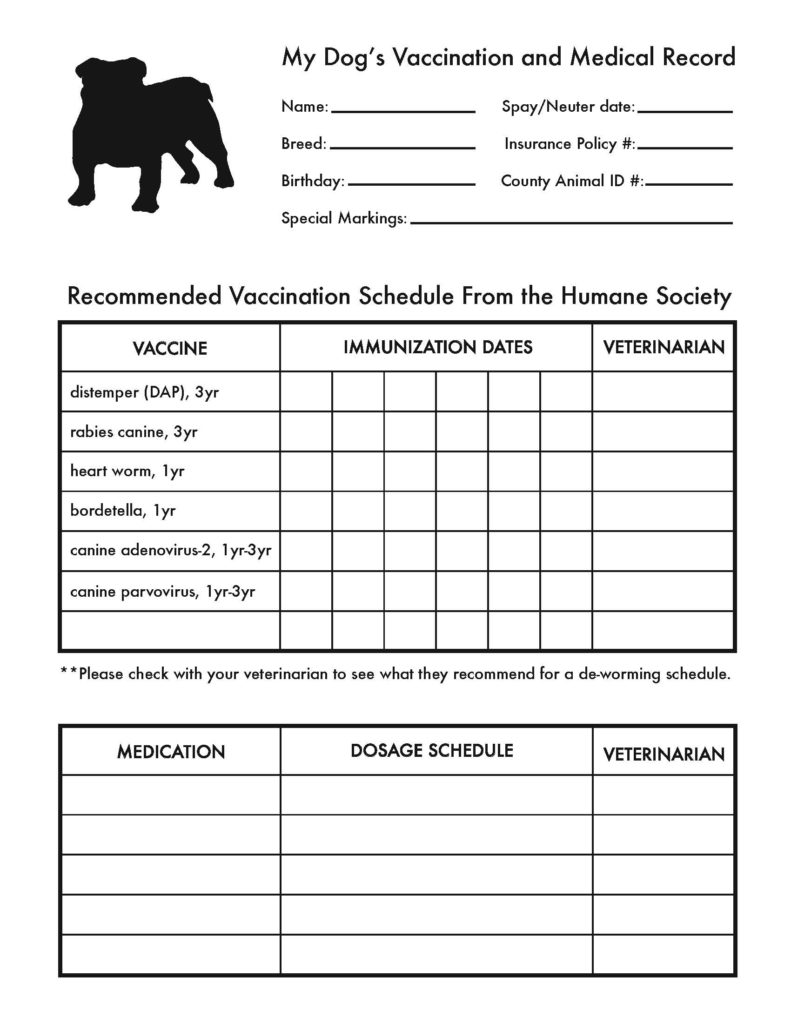Printable Vaccination Record For Dogs