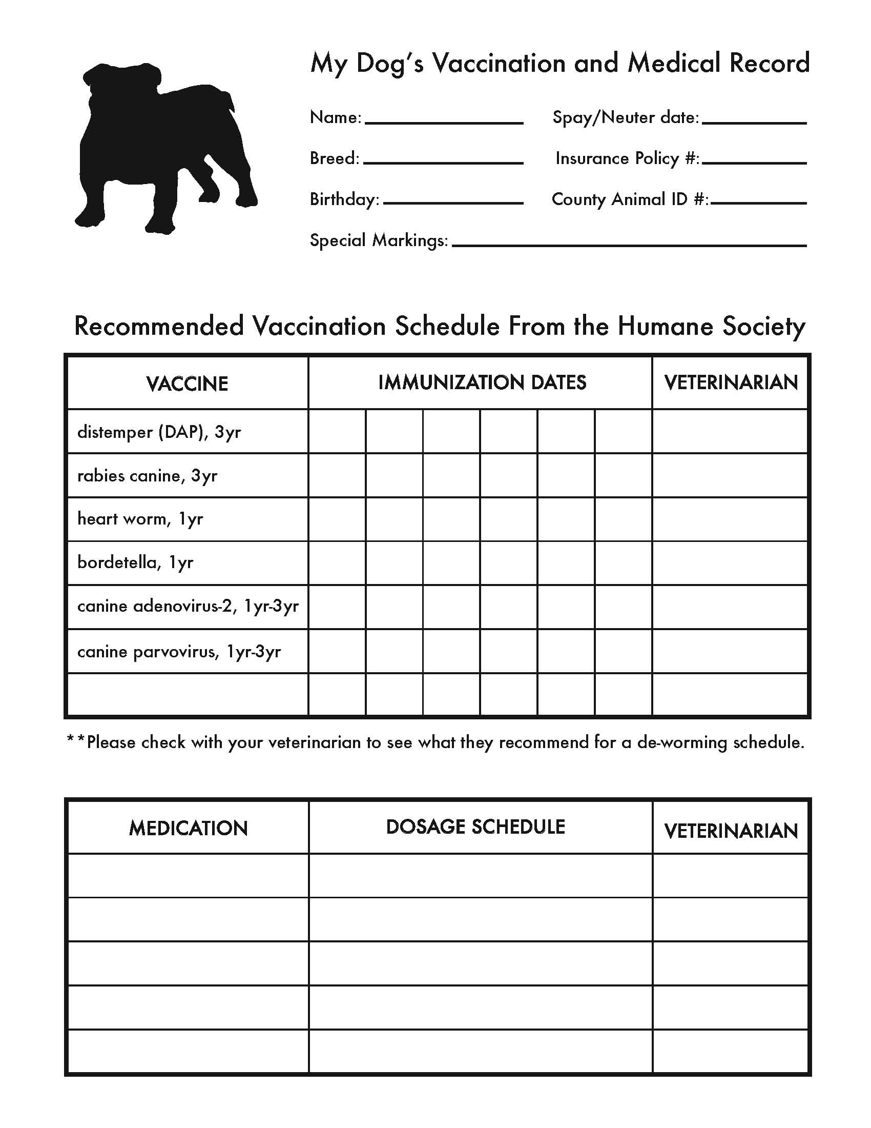 Free Printable Pet Vaccination Record