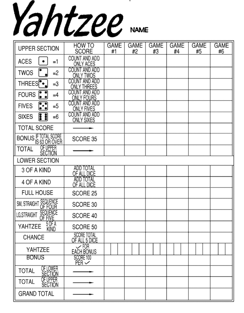 Free Printable Yahtzee Score Sheets