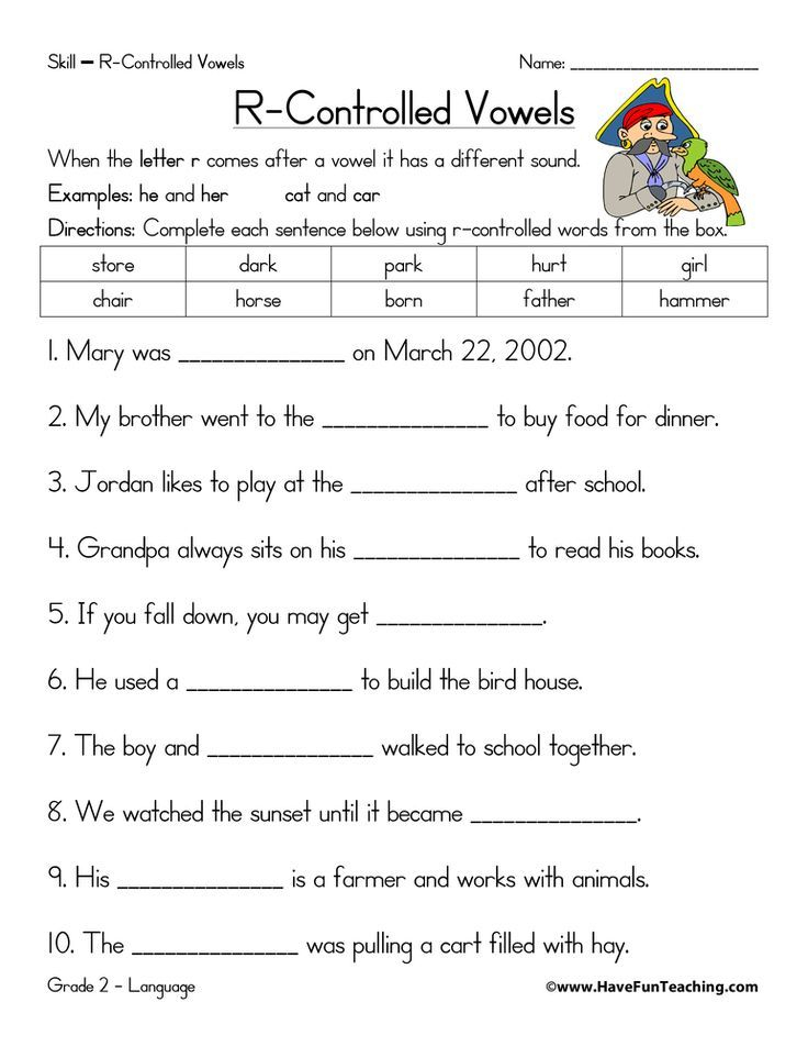 R Controlled Vowels Free Printable Worksheets