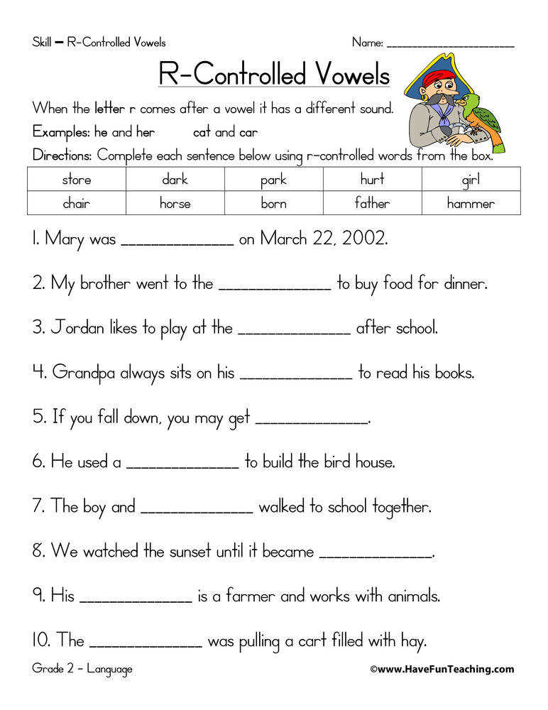 R Controlled Vowels Free Printable Worksheets