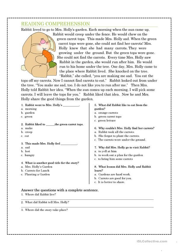 Free Comprehension Worksheets