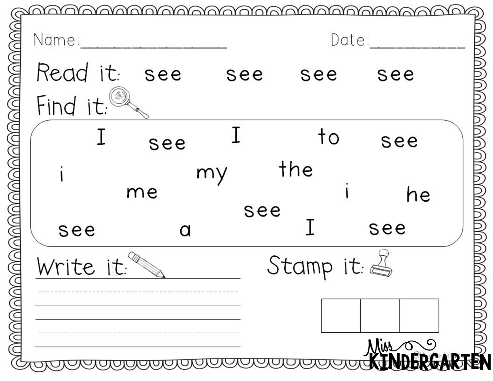 Sight Word Practice Worksheets