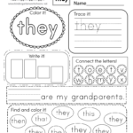 Sight Word They Worksheet Free Kindergarten English