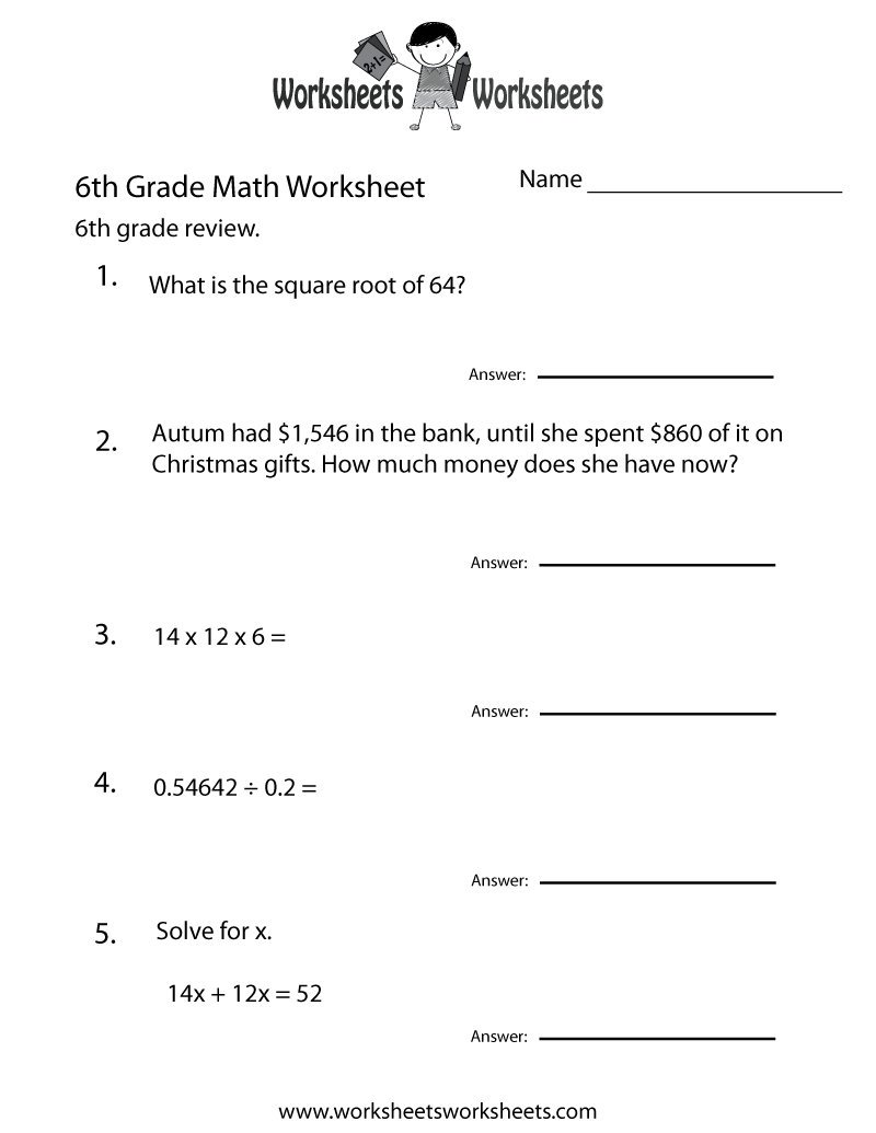 Grade 6 Free Printable Worksheets