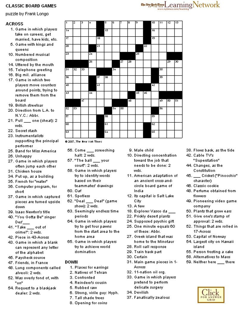 Printable Crossword Puzzles Video Games