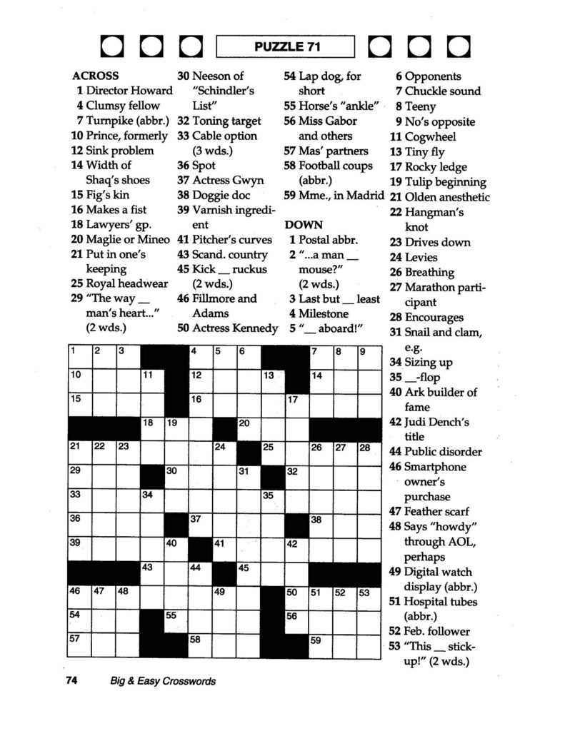 Thomas Joseph Crossword Printable Version Printable
