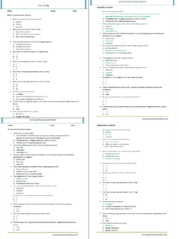 Free Printable U.s. Government Worksheets