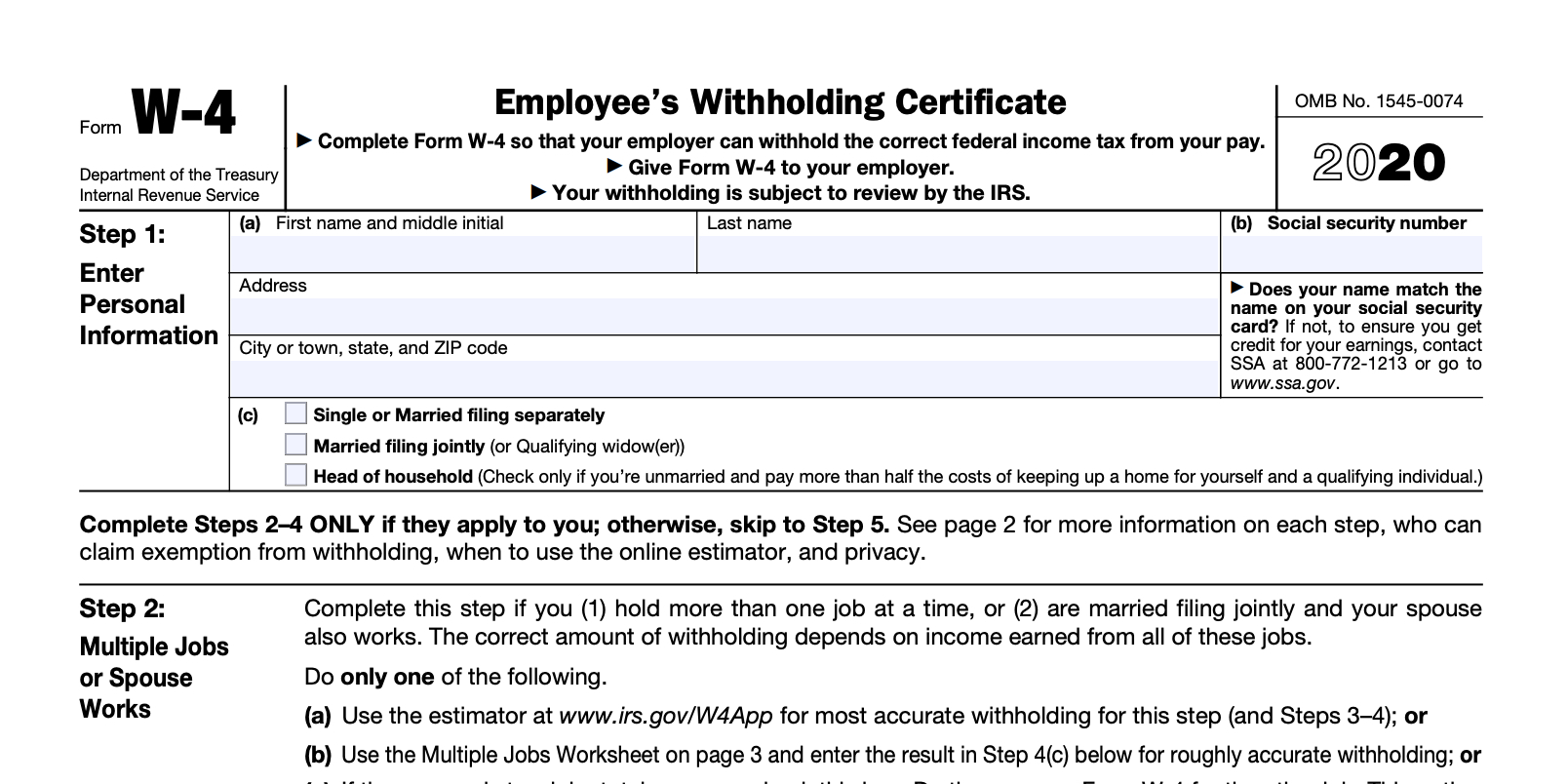 W-4 Free Printable