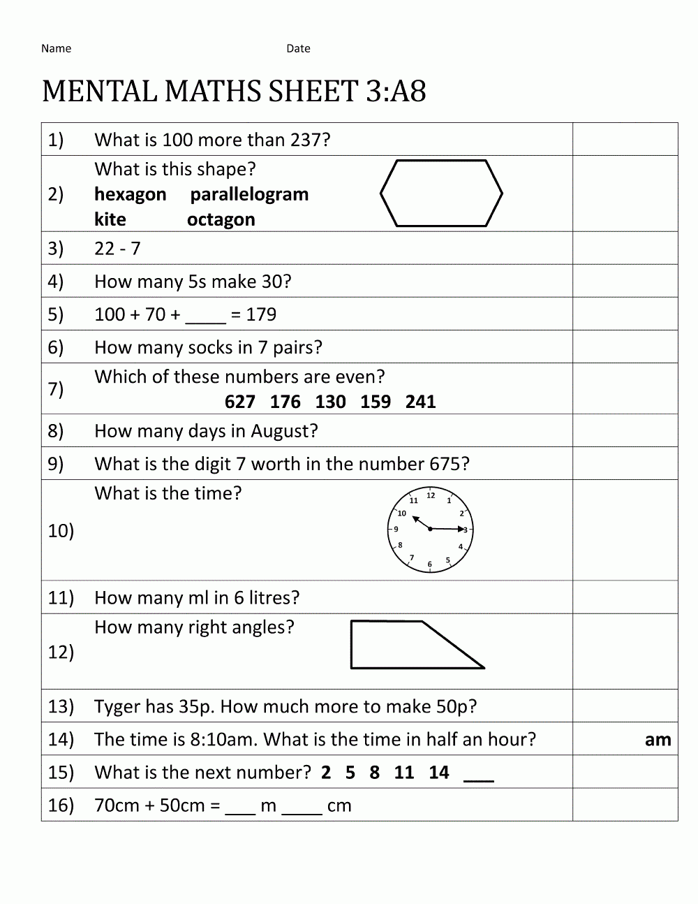 Year 8 Free Printable Worksheets