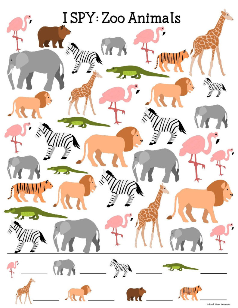 Zoo Animals I SPY Printable For Kids School Time Snippets